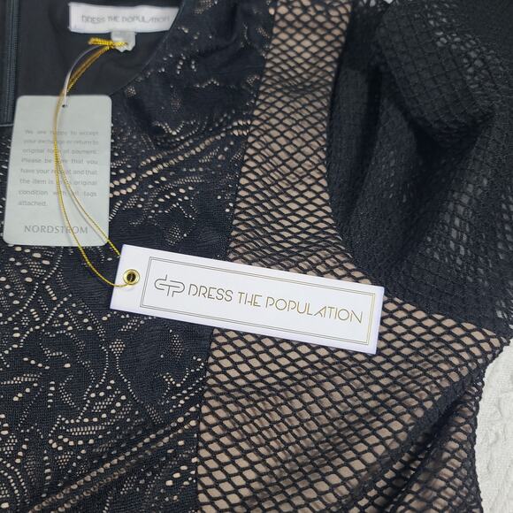 Dress the Population Evan long sleeve mesh size 1XL Black dress formal party - Picture 6 of 9